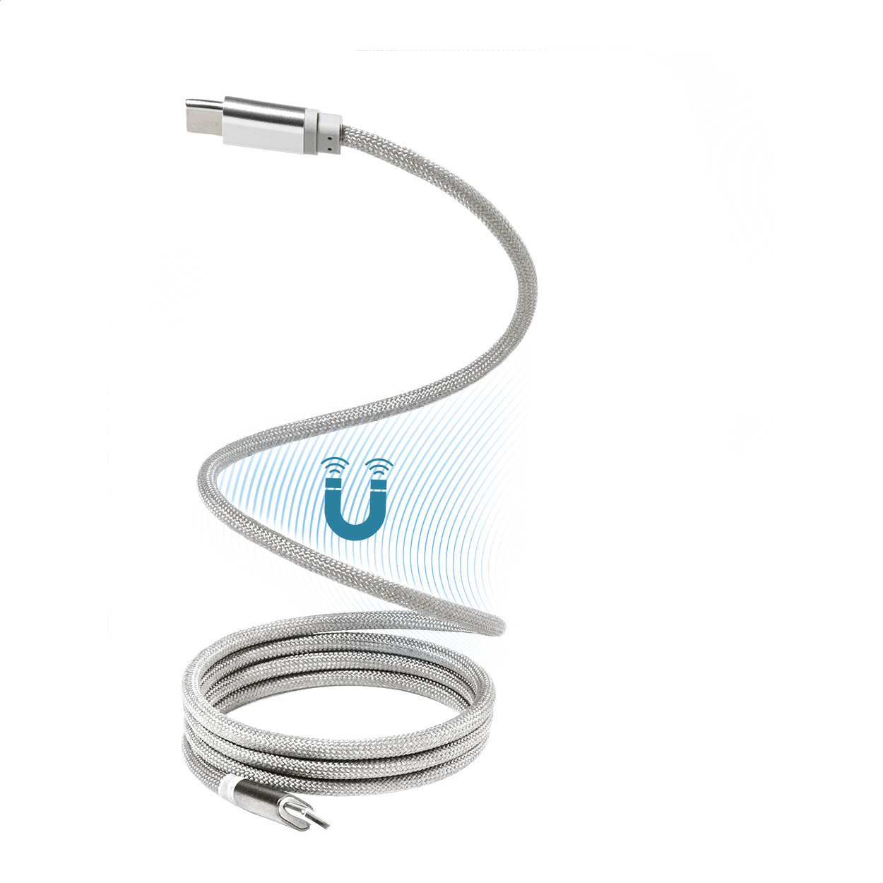 Magnetický 60W kabel USB-C Magsle P180476D srebrny Magnetický 60W kabel USB-C Magsle P180476D srebrny