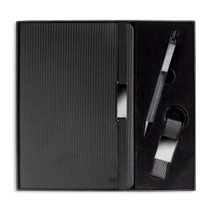Zestaw upominkowy z notesem A5 z technologią NFC, metalowym długopisem i brelokiem / Set Vhilz P181779P 