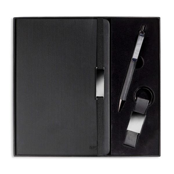 Zestaw upominkowy z notesem A5 z technologią NFC, metalowym długopisem i brelokiem / Set Vhilz P181779P PM-IP33038811
