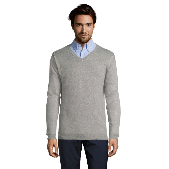 GLORY MEN V-NECK SWEATER P186520O szary melanż