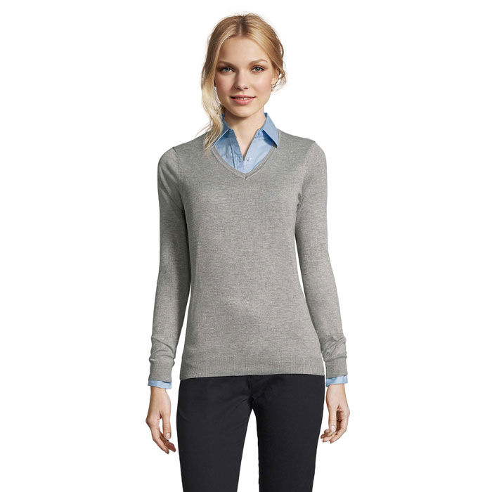GLORY WOMEN V-NECK SWEATER P186544O szary melanż