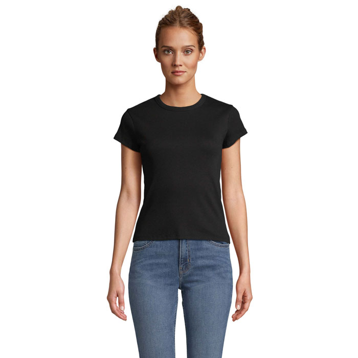 SARA WOMEN'S RIBBED T-SHIRT P188929O deep black