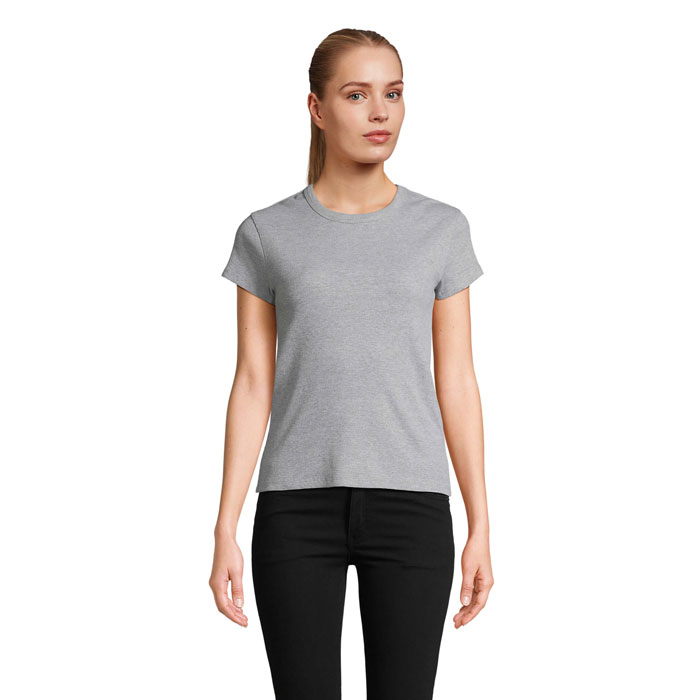 SARA WOMEN'S RIBBED T-SHIRT P188929O jasnoszary melanż