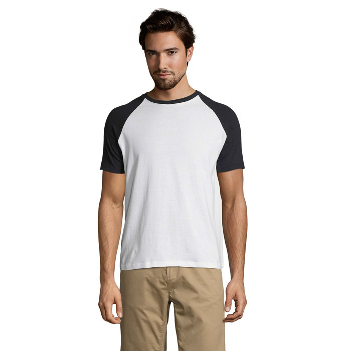 FUNKY MEN 2 COLOUR T-SHIRT P189083O biały / navy FUNKY MEN 2 COLOUR T-SHIRT P189083O biały / navy