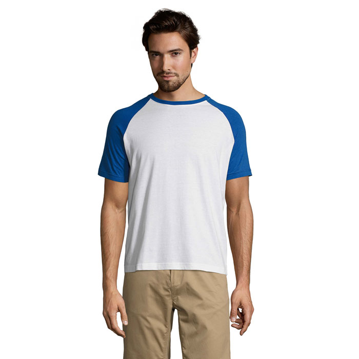 FUNKY MEN 2 COLOUR T-SHIRT P189083O biały / royal blue FUNKY MEN 2 COLOUR T-SHIRT P189083O biały / royal blue
