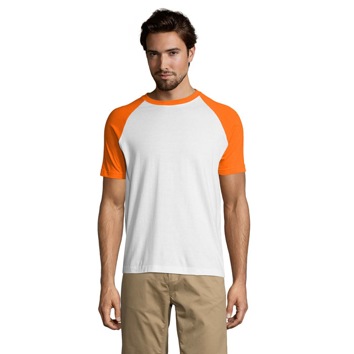 FUNKY MEN 2 COLOUR T-SHIRT P189083O white / orange FUNKY MEN 2 COLOUR T-SHIRT P189083O white / orange